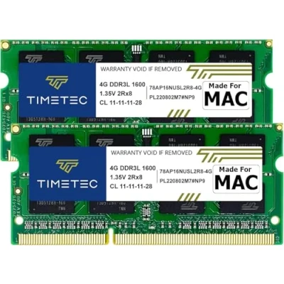 Afbeelding van Timetec 8GB KIT (2x4GB) Compatibel voor Apple DDR3L 1600MHz Mac Book Pro (begin/eind 2011,medio 2012), iMac(2011, 2012, begin/eind 2013,eind 2014,medio 2015), Mini(medio 2011(eind 2012)