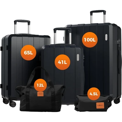 Afbeelding van VALLSERO LG1 trolley kofferset (M,L,XL) harde Shell koffer, 5 delige Set koffer ABS Hard met TSA slot 4 Wielen Grote Capaciteit Handbagage Reiskoffer