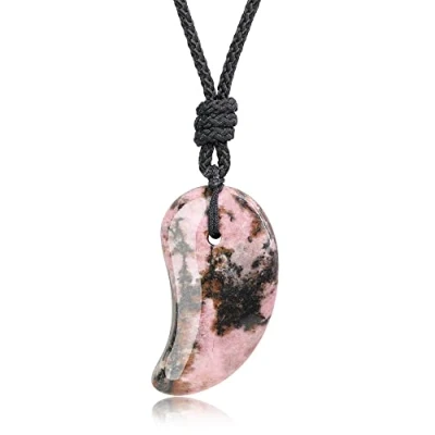 Afbeelding van Coai echte Steen, zwarte aderen rhodoniet magatama Japanse hanger met ketting, Nylon Geen steen