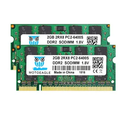 Afbeelding van motoeagle 4GB Kit (2x2GB) DDR2 800 PC2 6400 6400S 2GB SODIMM 200 pin 1,8V CL6 niet ECC ongebufferd notitieboek werkgeheugen