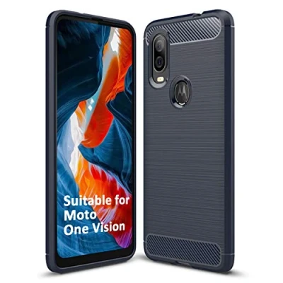 Afbeelding van SCL hoes voor Motorola One Vision Moto mobiele telefoon Exquisite Series Carbon Design beschermhoes met anti kras en shock absorptietechnologie [Blauw]