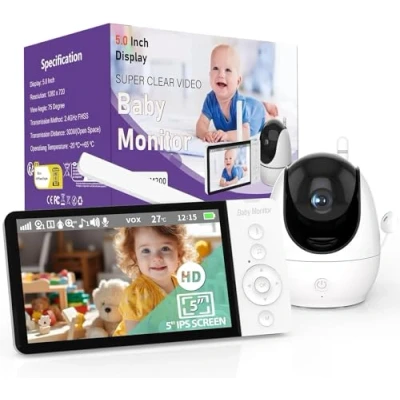 Afbeelding van OBVHNUA Babyfoon 5 inch met Camera 720p 5000mhA Batterij IPS Scherm Video Opname PTZ 10x Digitale Zoom 8 Slaapliedjes Alarmen Nachtzicht Intercom Temperatuurdetectie