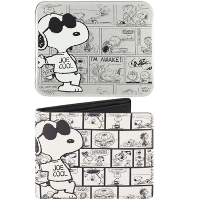 Afbeelding van Concept One pinda&#039;s portemonnee, Snoopy Joe Cool Slim Bifold Portemonnee met decoratieve tinnen hoes voor mannen en vrouwen, veelkleurig, multi, één maat,