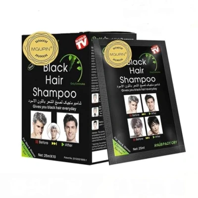 Afbeelding van MQUPIN Instant Black natuurlijke ingrediënten Haarverf Shampoo, semi permanente zwarte haarverf, gemakkelijk te gebruiken, langdurige, (10 stuks, zwart)