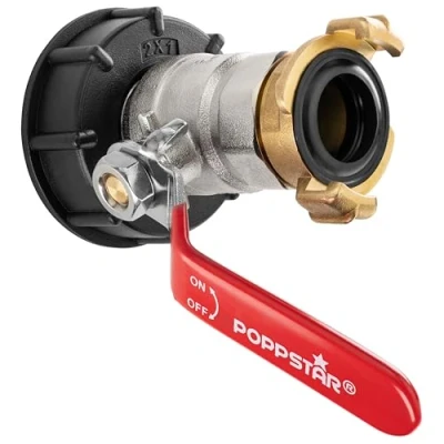 Afbeelding van Poppstar IBC Kraan voor container met Geka Koppeling (1 inch) Tapkraan Watertankdeksel en Slangaansluiting
