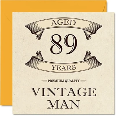 Afbeelding van Vintage 89e verjaardagskaarten voor mannen 89 jaar oud leuke verjaardagskaart opa vader echtgenoot oom broer wenskaarten 145 mm x wenskaarten,