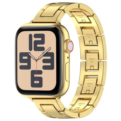 Afbeelding van Apple watch Slim Stainless steel quick release band (small) Goud Geschikt voor 38mm / 40mm 41mm 42mm