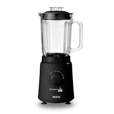 Afbeelding van SOGO Blender met Glazen Kan 1.5 Liter Titanium Messen 2 Snelheden + Puls functie IJsmaler Smoothie 1000W Zwart