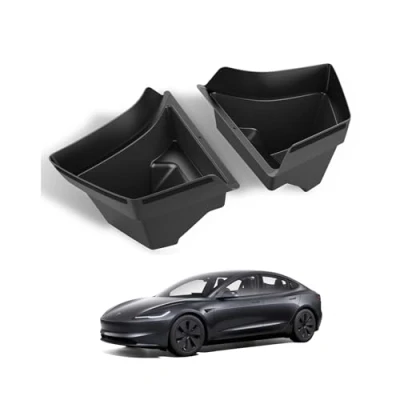 Afbeelding van Spigen Tesla Model 3 2024 Current Highland All Weather TPE Trunk Boot Organizer, Krasbestendig, Antislip Stripe Carbon Patroon, Opbergruimte, Ontworpen voor Accessoires 2 Pack