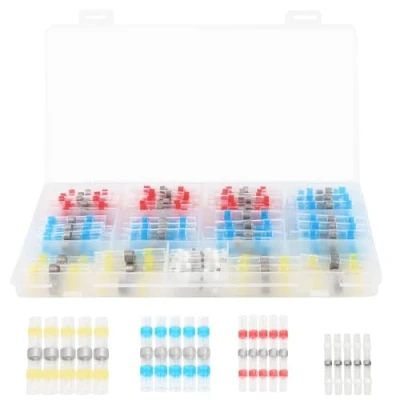 Afbeelding van Soldeer connector krimpkous 200 stuks automotive kabel set, Soldeerafdichting Draadconnectoren, met soldeer, 4 maten 26 10AWG, voor auto, marine, boot (wit rood blauw geel)