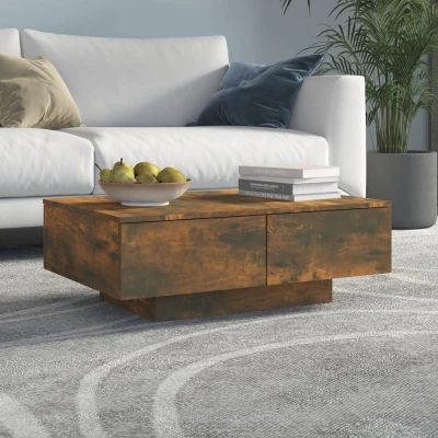 Afbeelding van Salontafel 90x60x31 cm bewerkt hout gerookt eikenkleurig