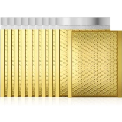 Afbeelding van Bubble Mailer 100 stuks, metallic folie bubbelmailers, waterdichte zelfklevende verzendzakken, dempende gewatteerde enveloppen voor verzending, verpakking, bulk (goud, 120 x 165 mm)