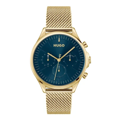 Afbeelding van Hugo Boss Heren horloge goudkleurig met Mesh band