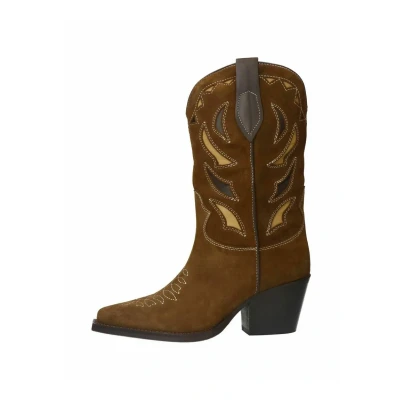 Afbeelding van Sacha Dames Taupe suède cowboylaarzen met sierstiksels Maat 37.5