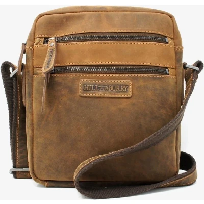 Afbeelding van Hillburry Buffel lederen schoudertas / crossbodytas vintage leer Bruin Hunter Cognac