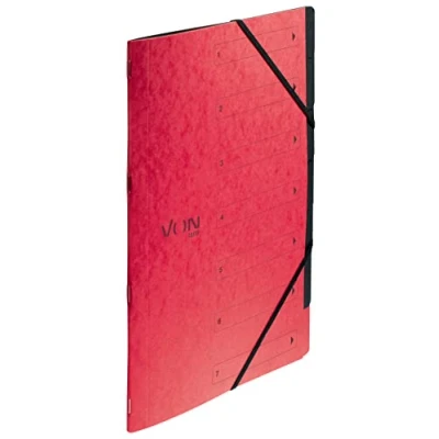 Afbeelding van VON Leitz Set van 5 A4 organizermappen met 6 vakken, karton, projectmap, indexen en elastische bandsluiting, voor school, studie thuis, rood, 30140025