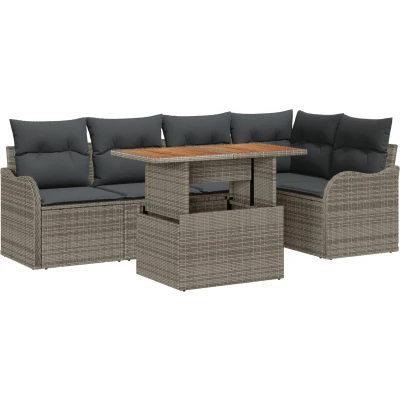 Afbeelding van vidaXL 6 delige Tuin Sofa Set met Kussens Grijs Poly Rattan Acacia