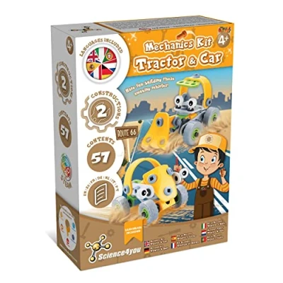 Afbeelding van Mechanics Kit Tractor &amp; Car Made in Portugal Construction Toy (7 languages) Mechaniekset Auto Constructiespeelgoed talen) experimenteerdozen leerzame spellen breinbrekers educatieve speelgoed