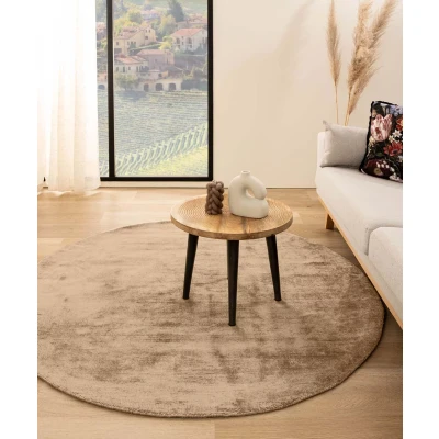 Afbeelding van Viscose Tapijt/Vloerkleed Rond Glamour Bruin 100 Cm