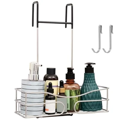 Afbeelding van Belle Vous Roestvrij Stalen Hangende Douchecaddy Over de Deur Roestbestendige Plankorganizer met 2 Haken Badkamer Mand Rek voor Shampoo, Handdoeken, Spons, Scheermessen en Meer