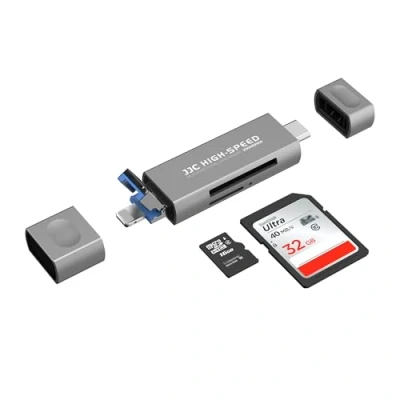 Afbeelding van JJC Metalen SD Kaartlezer voor iPhone, Lighting USB C 3.0 A 2.0 Viewer Card Reader Micro TF, Geheugenkaarten Adapter iPhone 15 14/13/12/11 (Grijs)