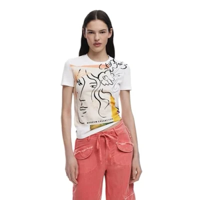 Afbeelding van Desigual ARTY Faces Tshirt print, Dames, Maat: XS, White