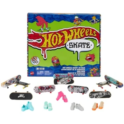 Afbeelding van Hot Wheels Skate fingerboards set van 10, 10 met 5 paar verwijderbare skateschoenen graphics, HTP59
