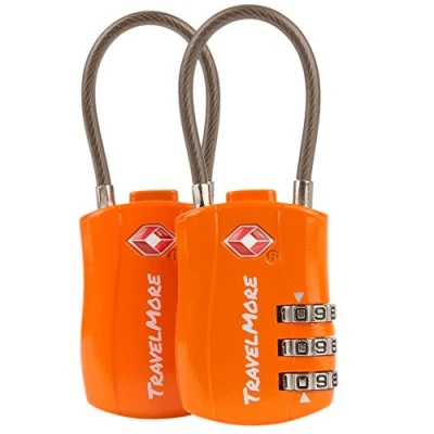 Afbeelding van TSA Kofferslot 3 Cijferig Kabelslot voor Koffer, Rugzak of Backpack op Reis Bagageslot Combinatieslot Reisslot 2 Stuks Oranje