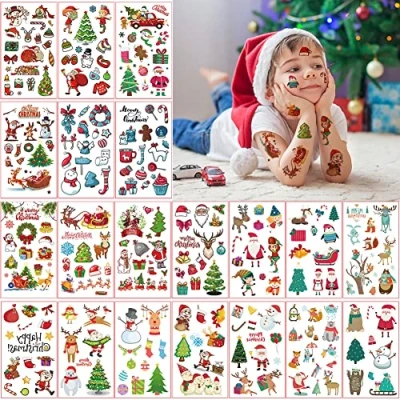 Afbeelding van Tatoeage voor kinderen, 20 vellen kerstmis, tijdelijke tatoeages, kindertattoos, stickers feest, kerstkous, vulstoffen, cadeautjes, kinderverjaardag, geschenkzakjes, spelaccessoires, decoratie