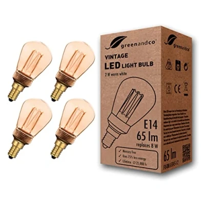 Afbeelding van 4x greenandco® Vintage Design LED lamp in retro stijl voor sfeerverlichting E14 ST45 Edison lamp, 2W 65lm 1800K extra warm wit 320 230V flikkervrij, niet dimbaar