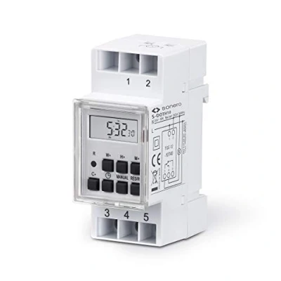Afbeelding van sonero® S DOTH10 Digitale timer voor DIN rail/schakelpaneel, inbouw, 3600 W, LCD display, 10 schakelprogramma&#039;s (wekelijkse, dag en minutenprogramma), 12/24 uurs timer, IP20, wit