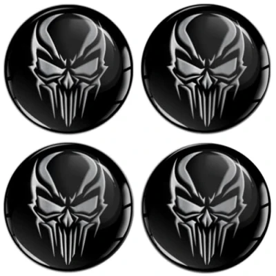 Afbeelding van Biomar Labs 4 x 45 mm 3D siliconen stickers voor wieldoppen naafdoppen wielnaafdoppen wielsticker naafdop doodskop zwart zilver V 6