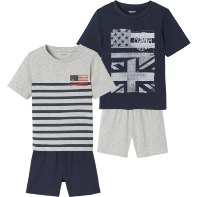Afbeelding van Vertbaudet Set van 2 pyjamashorts voor jongens met Flags
