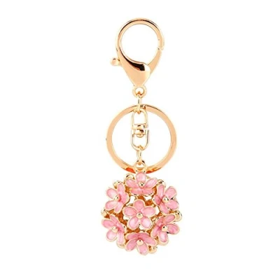 Afbeelding van Leuke strass bloem sleutelhanger met roze kristallen charme hanger kleurrijke portemonnee voor auto vijf kleuren decoratie