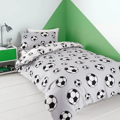 Afbeelding van Catherine Lansfield Voetbal Fleece Omkeerbare Eenpersoons Dekbedovertrek Set met Kussensloop Grijs