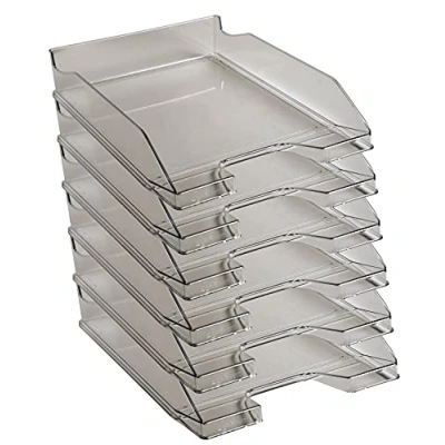 Afbeelding van Exacompta ref. 113227D Set van 6 Brievenbakken COMBO MIDI Afmetingen: 34,6 x 25,5x 6,5 cm voor A4 documenten + kleur doorzichtig grijs glanzend