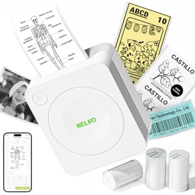 Afbeelding van Nelko Sticker Printer, PM230 Mini Printer Bluetooth Portabel Maker with 3 Rolls Paper, Print Pods Multiple Templates for Phone &amp; Tablet, White