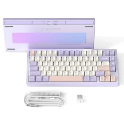 Afbeelding van ATTACK SHARK X75 VIA QMK Met Volledig Aluminium Draadloze Mechanische Gaming Toetsenbord, Bluetooth/2.4G/Usb C, Hot Swap Lineaire Schakelaars RGB, 75% QWERTY Layout Vijf Laagse Demping Paars