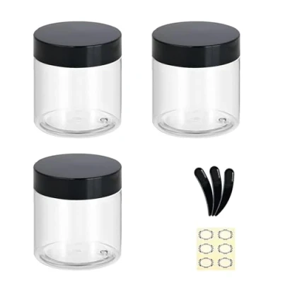 Afbeelding van Apstaqeoo 3 stuks 200 ml lege plastic potten met zwarte deksels, doorzichtige ronde gezichtscrème cosmetische container reizen opslag pot binnenvoeringen voor body
