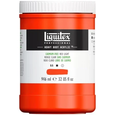 Afbeelding van LIQUITEX 4413893 Professionele acrylverf voor zwaar gebruik in artiestenkwaliteit met uitstekende lichtechtheid en boterachtige consistentie, pot van 946 ml cadmiumvrij felrood