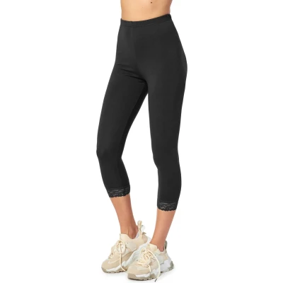 Afbeelding van Merry Style MS MS10 224 LE Dames Capri Leggings met Kant Sport Vrijetijdsbroek 3/4 Lengte Katoen Zwart XS