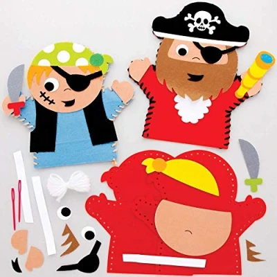 Afbeelding van Baker Ross FE268 Piraten Handpop Naai Set Pakket van 4, Sets voor Kinderen, Bouw Je Eigen Poppen, Poppen Kinderen