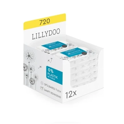 Afbeelding van LILLYDOO Kids Wegwerp wc reinigingsdoekjes, 720 stuks (12 x 60), 100% plasticvrij, parfumvrij en huidvriendelijk (FSC Mix)