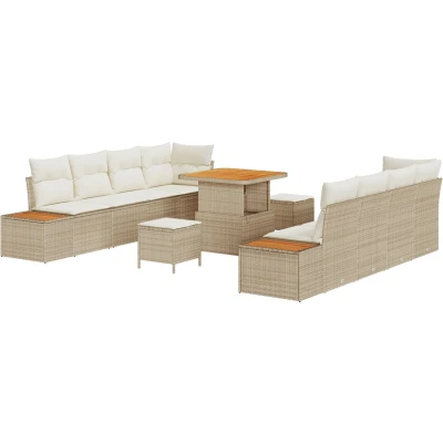 Afbeelding van vidaXL 11 delige Tuinbank Set met Kussens Beige Poly Rattan Acacia