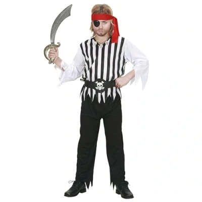 Afbeelding van Widmann Piraat &amp; Viking Kostuum Piraten Jongen Rafelig Galei Zwart / Wit Maat 104 Carnavalskleding Verkleedkleding
