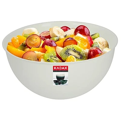 Afbeelding van KADAX Kom van kunststof, slakom, stapelbare mengkom, plastic kom, keukenkom, ronde serveerschaal voor keuken, salade, deeg, vaatwasmachinebestendig (3 l, crème)