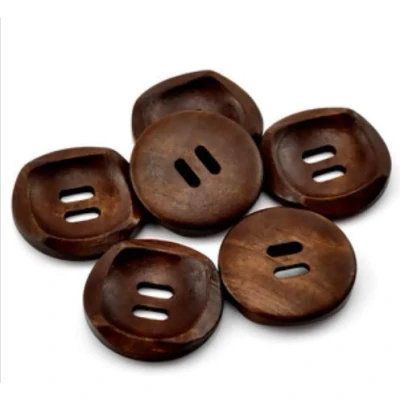 Afbeelding van CansyY 12 gestructureerde houten knopen 30 mm rond 2 gaten bruin knop knutselen