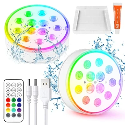 Afbeelding van Czemo Zwembadlicht, led, dompelbaar, oplaadbaar, met afstandsbediening, waterdicht, IP68, onderwaterverlichting voor aquaria, badkuip, vijvers
