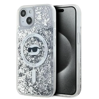 Afbeelding van Karl Lagerfeld Liquid Glitter Choupette Head MagSafe hoesje voor iPhone 15 Plus / 14 Transparant