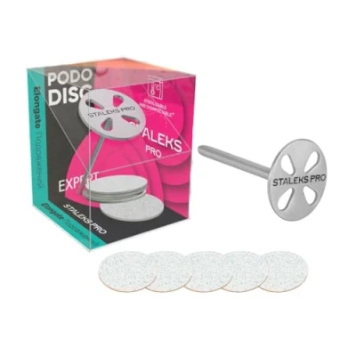 Afbeelding van STALEKS PRO Podo Disc Basis M 20 mm met 5 navullingen korrel 180 roestvrij staal pedicure schijf lange schacht
